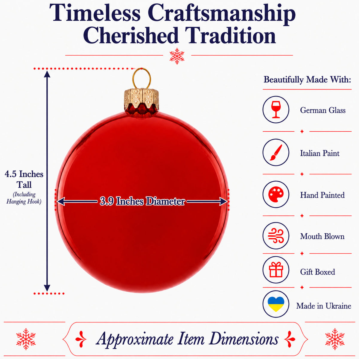 Set of 4 Glossy Red Glass Ball Christmas Ornaments 4 Inches (008) 3