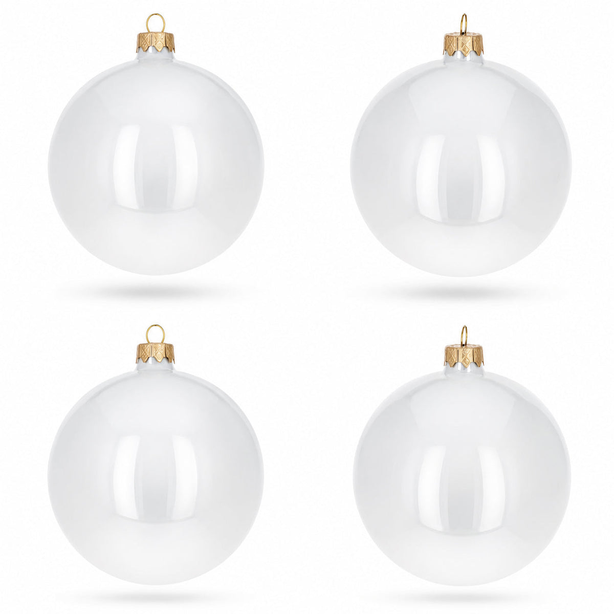 Set of 4 Glossy White Glass Ball Christmas Ornaments 4 Inches (009) 1