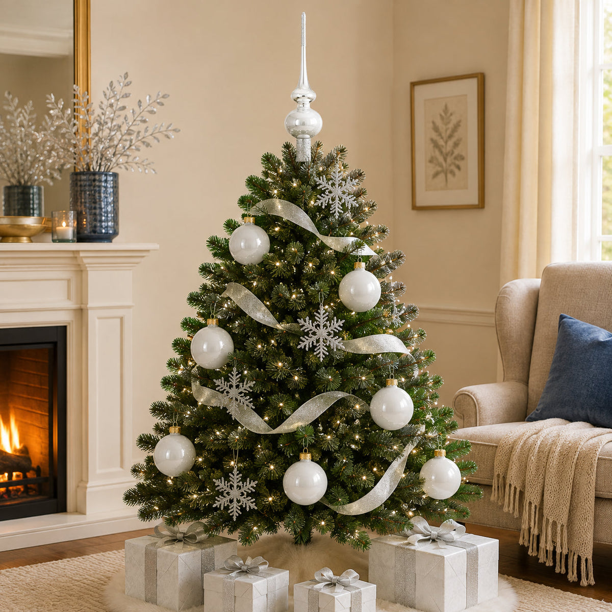 Set of 4 Glossy White Glass Ball Christmas Ornaments 4 Inches (009) 2