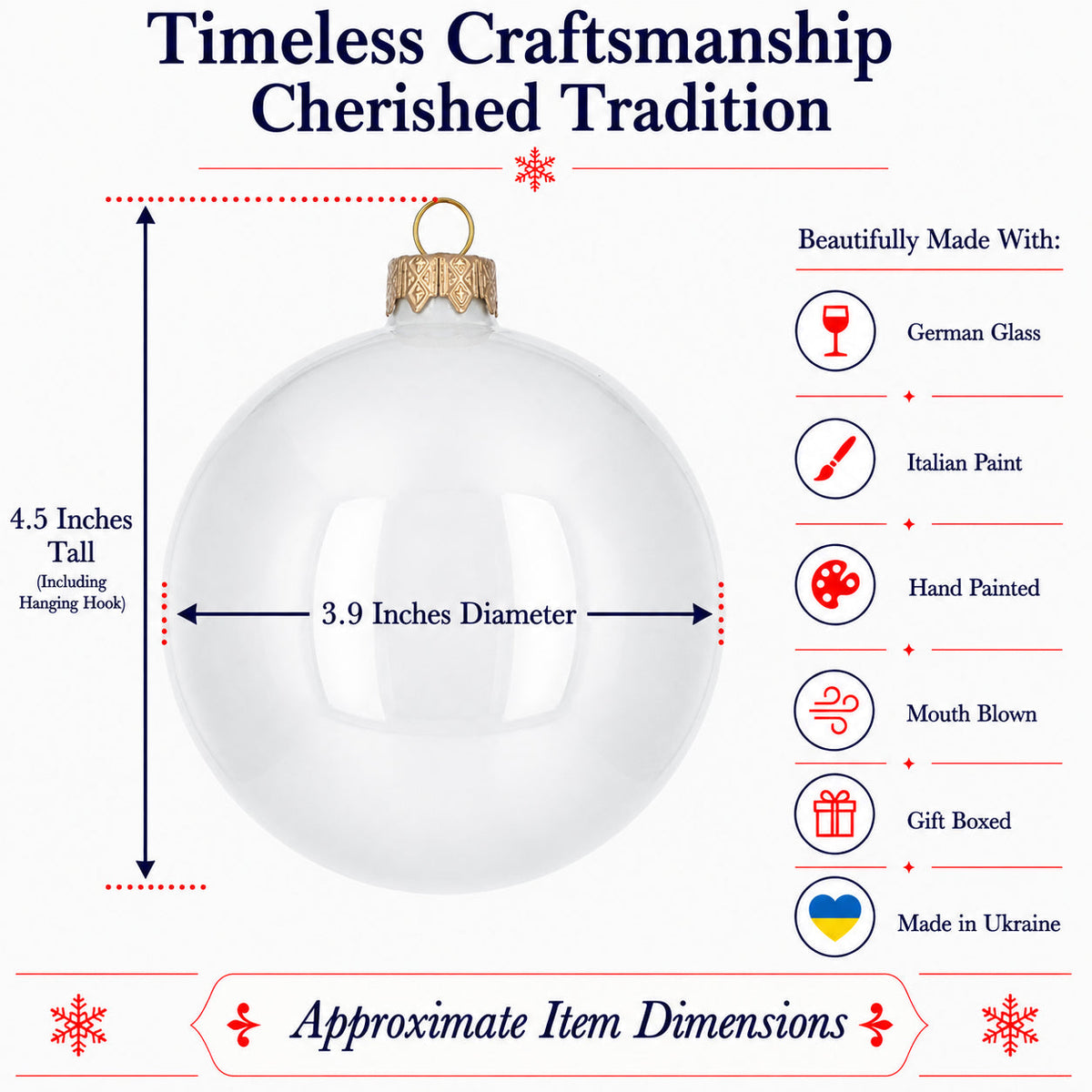 Set of 4 Glossy White Glass Ball Christmas Ornaments 4 Inches (009) 3