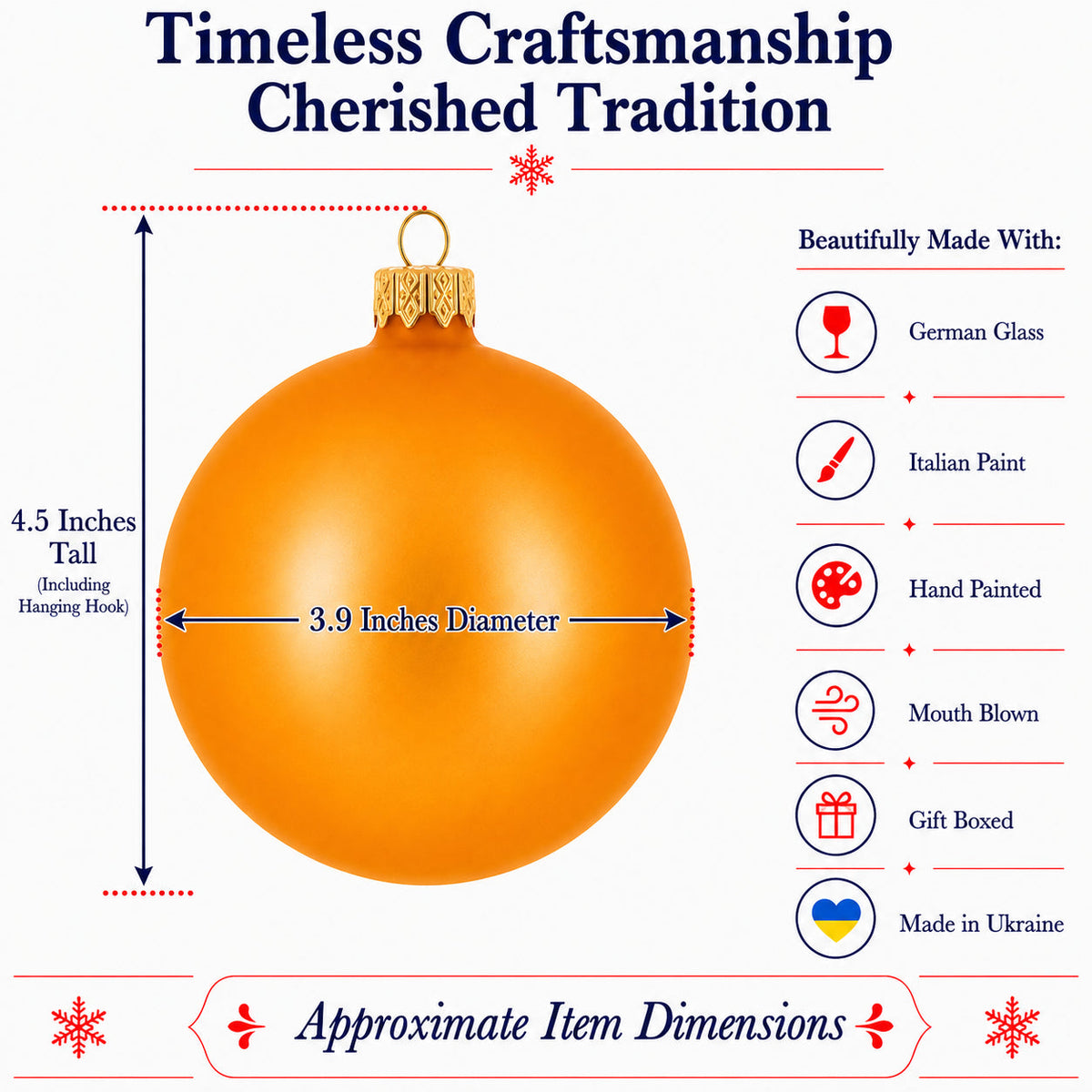 Set of 4 Matte Orange Glass Ball Christmas Ornaments 4 Inches (011) 3