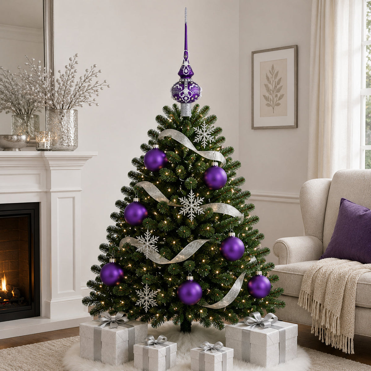 Set of 4 Matte Purple Glass Ball Christmas Ornaments 4 Inches (012) 2