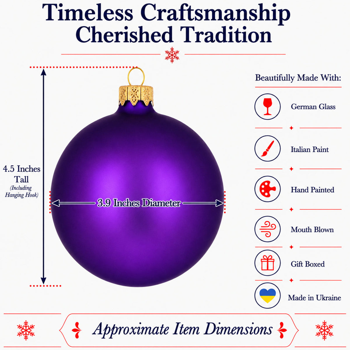 Set of 4 Matte Purple Glass Ball Christmas Ornaments 4 Inches (012) 3