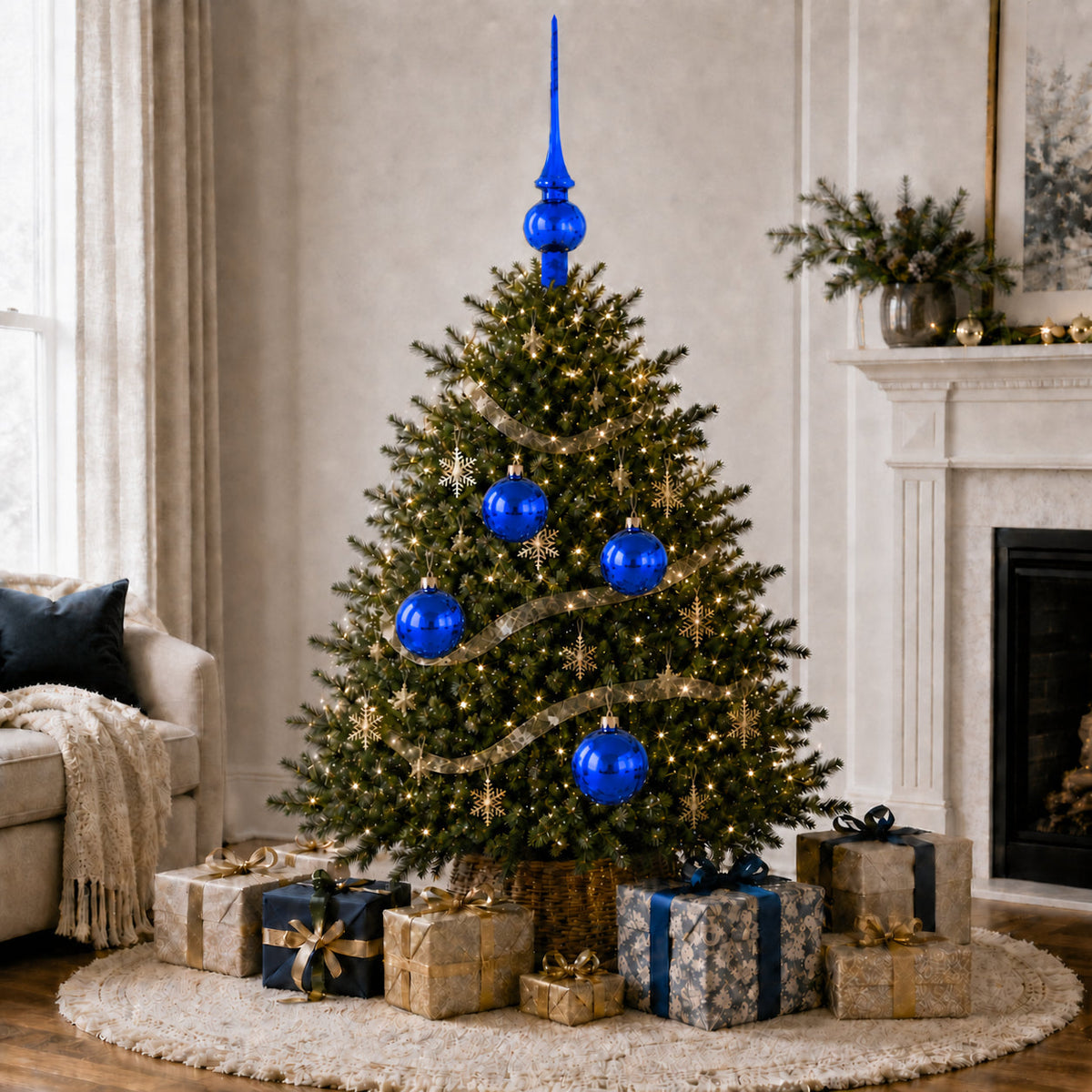 Set of 4 Translucent Glossy Blue Glass Ball Christmas Ornaments (016) 2