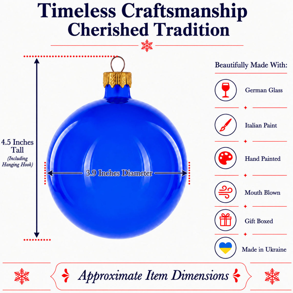 Set of 4 Translucent Glossy Blue Glass Ball Christmas Ornaments (016) 3