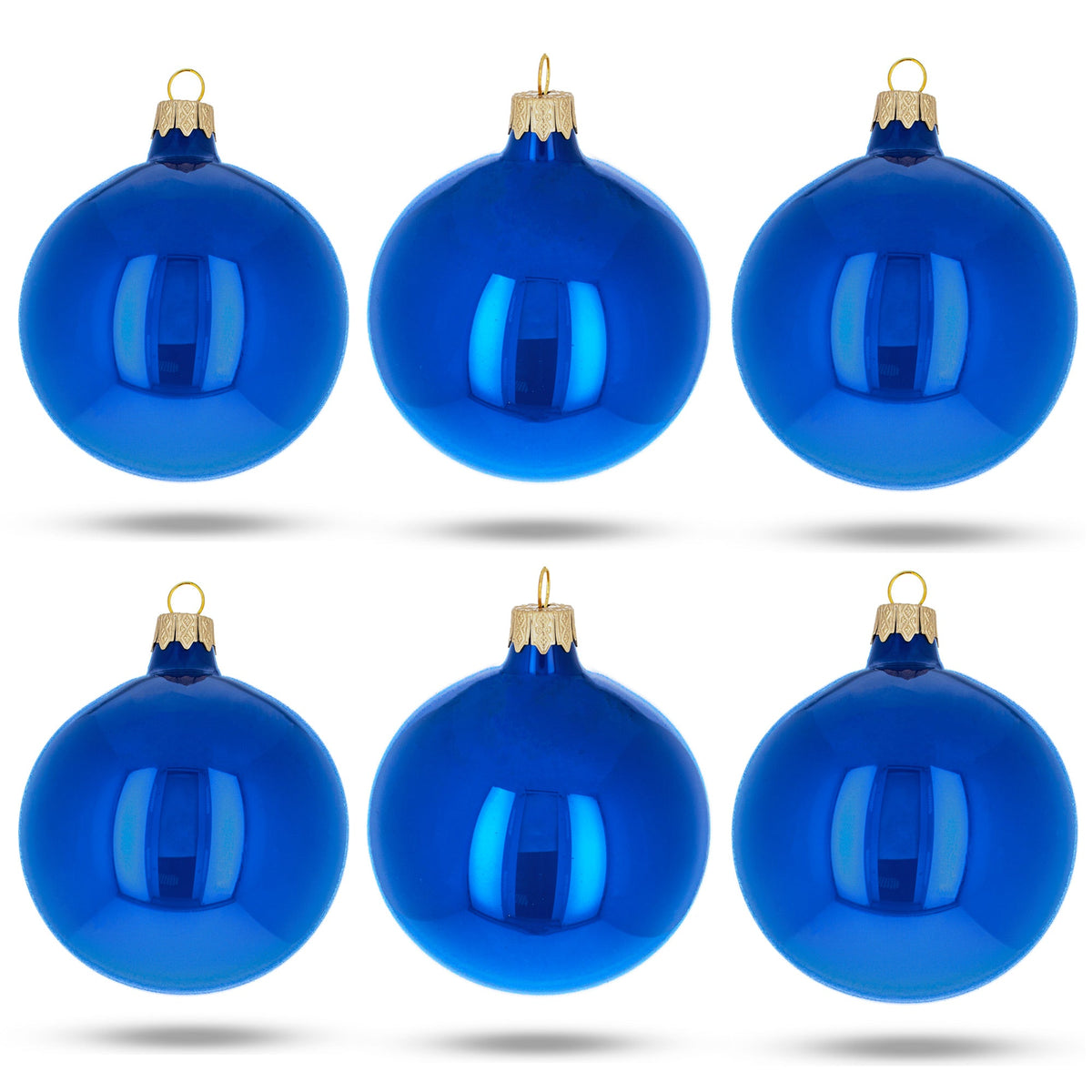 Set of 6 Glossy Blue Glass Ball Christmas Ornaments 3.25 Inches (038) 1