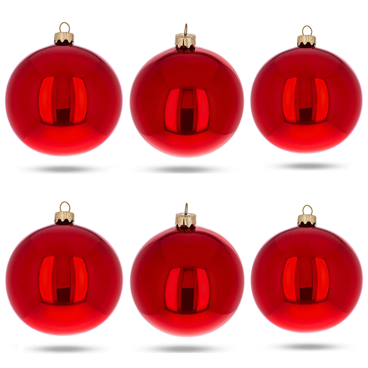 Set of 6 Red Glossy Glass Ball Christmas Ornaments 3.25 Inches (039) 1