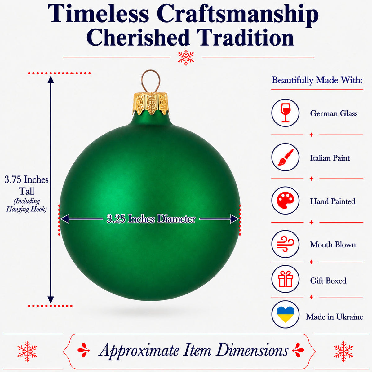 Set of 6 Matte Green Glass Ball Christmas Ornaments 3.25 Inches (040) 3
