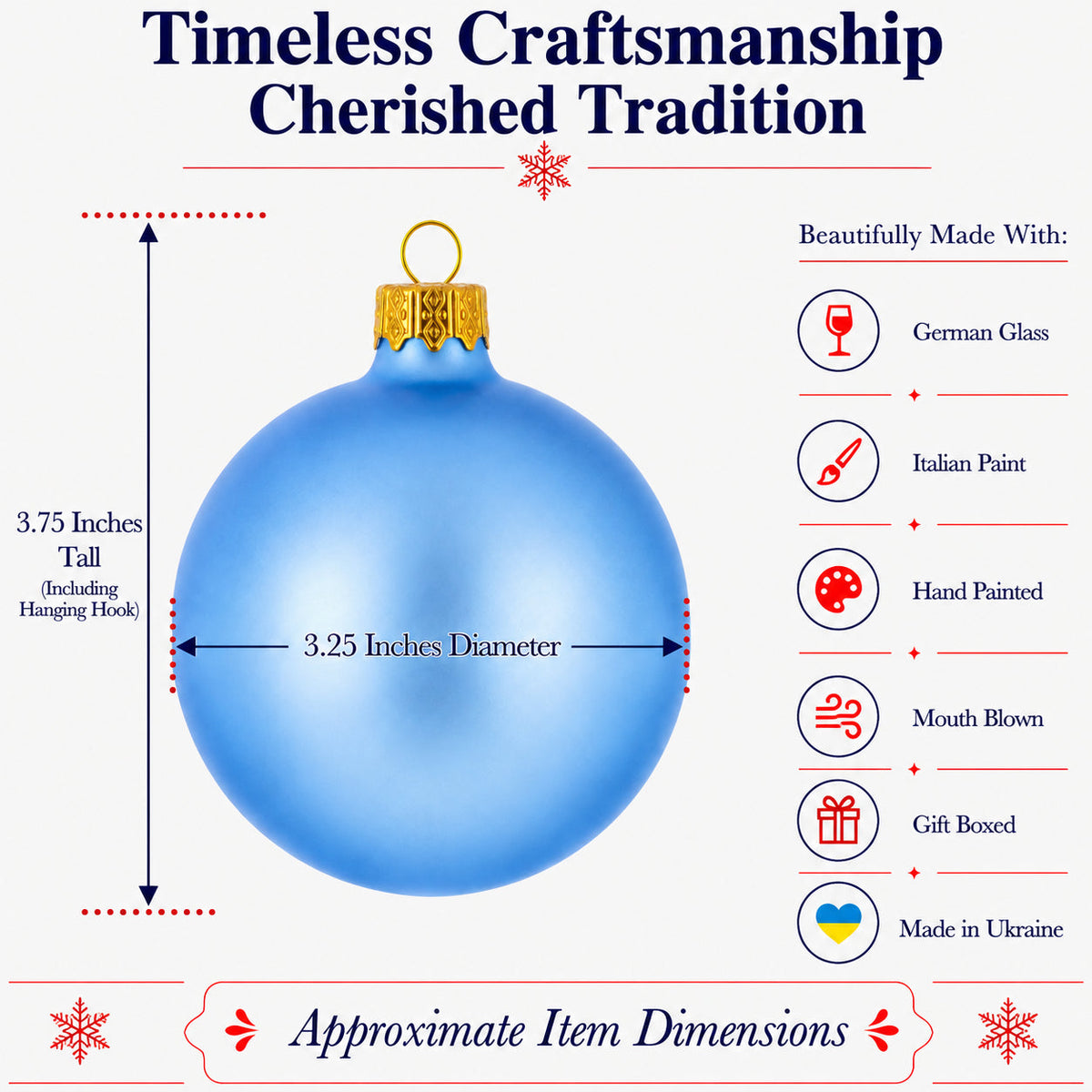 Set of 6 Matte Light Blue Glass Ball Christmas Ornaments 3.25 Inches (042) 3