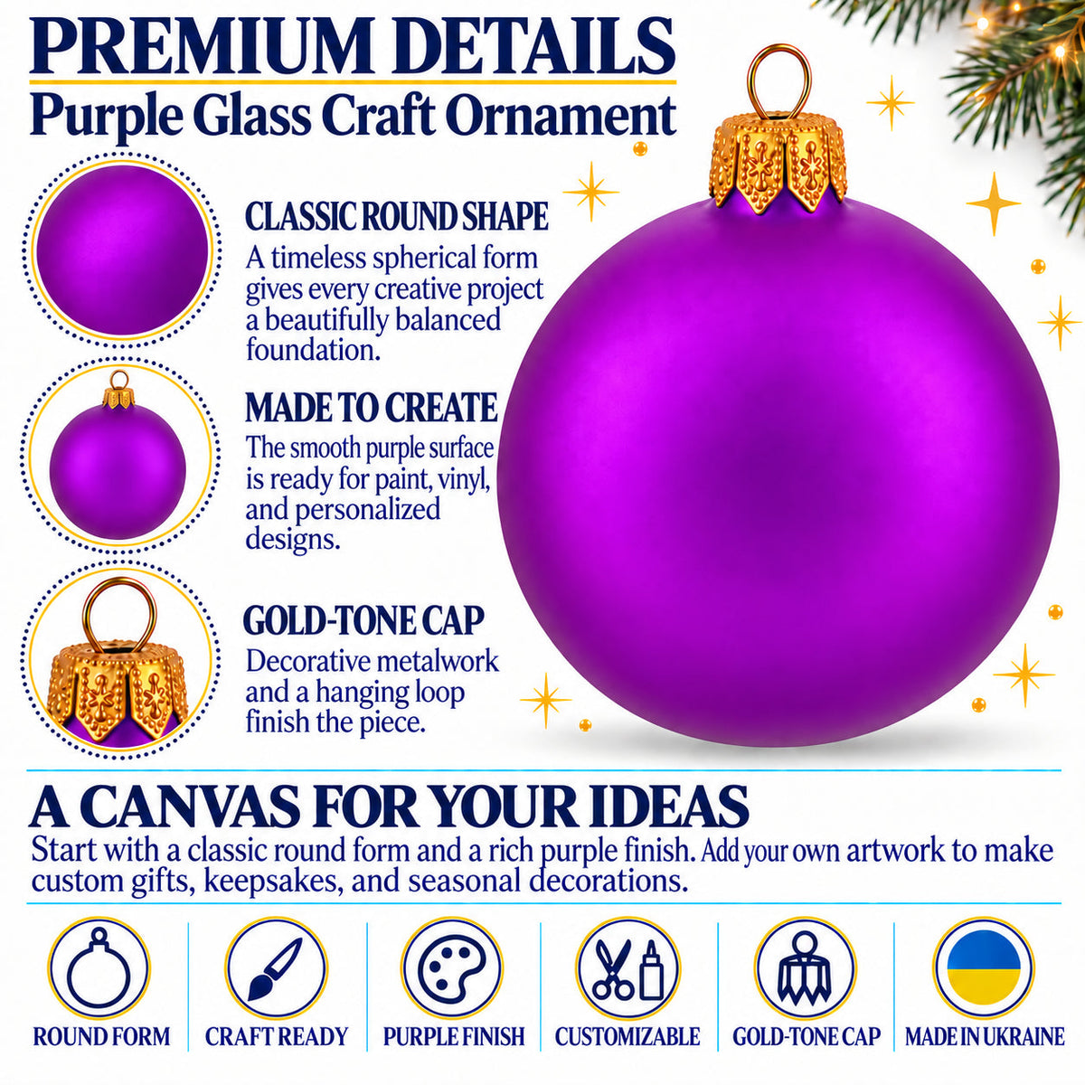 Set of 6 Purple Matte Glass Ball Christmas Ornaments 3.25 Inches (044) 3