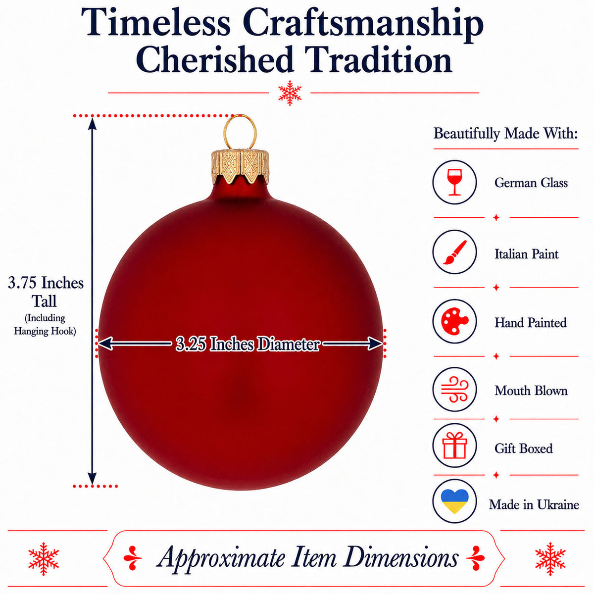Set of 6 Matte Red Glass Ball Christmas Ornaments 3.25 Inches (046) 3