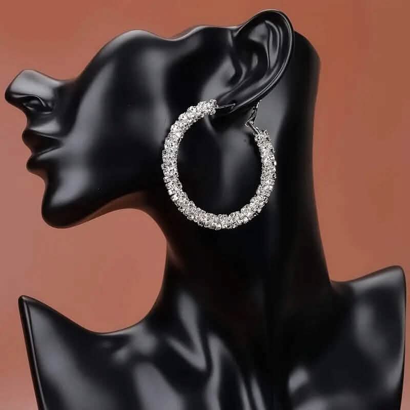 Large Full Rhinestone Silver Hoop Earrings 3