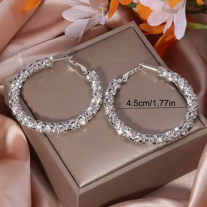 Large Full Rhinestone Silver Hoop Earrings 5