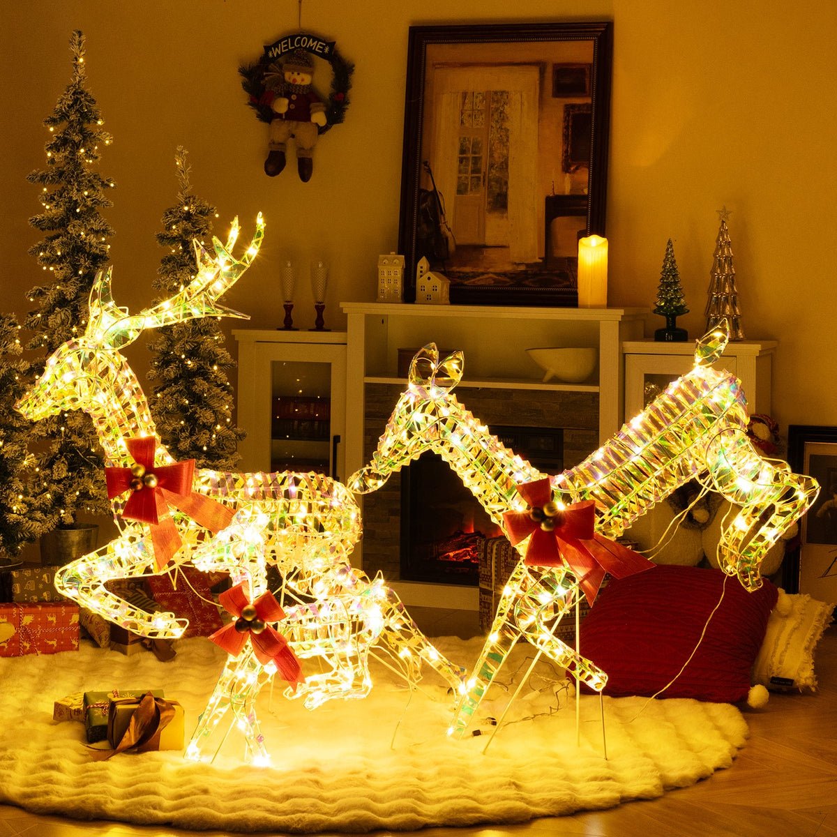 3-Piece Lighted Christmas Reindeer Family with LED Lights and Bows 1