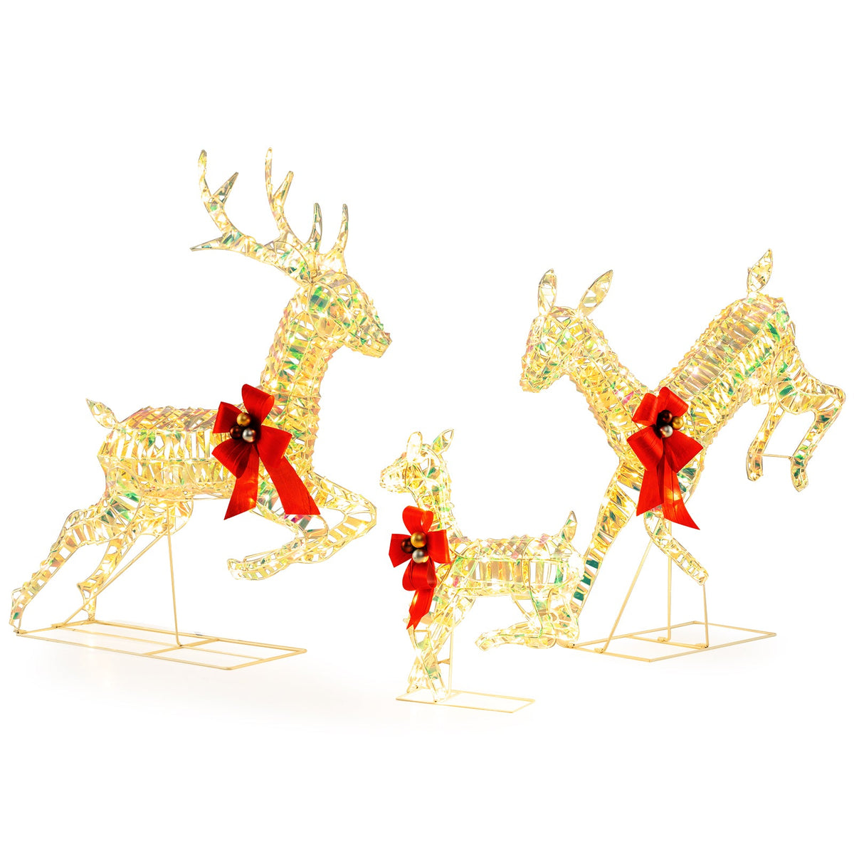 3-Piece Lighted Christmas Reindeer Family with LED Lights and Bows 3