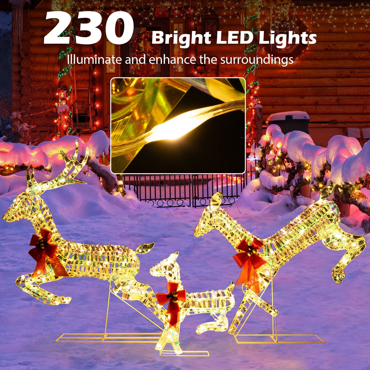 3-Piece Lighted Christmas Reindeer Family with LED Lights and Bows 5