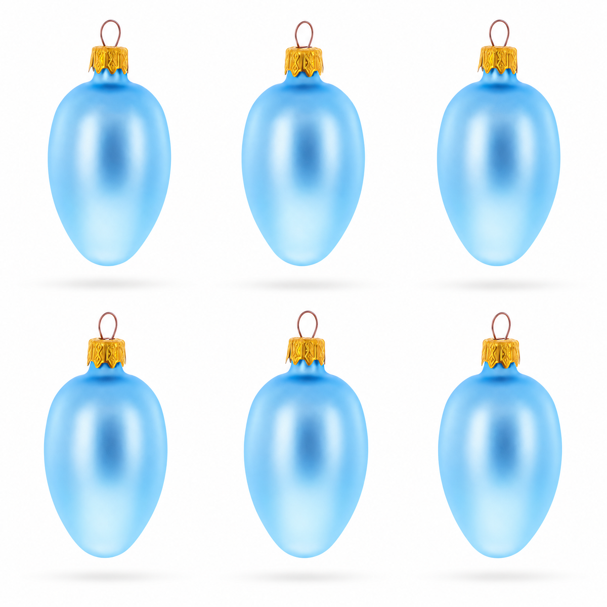Set of 6 Blue Mini Glass Egg Ornaments 2.9 Inches 1