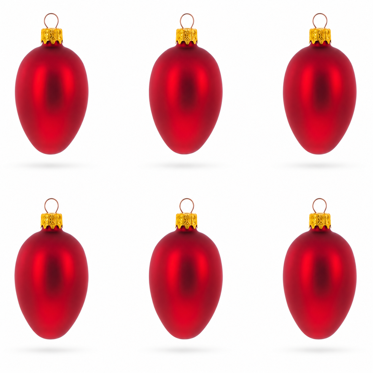 Set of 6 Matte Red Mini Glass Egg Ornaments 2.9 Inches 1