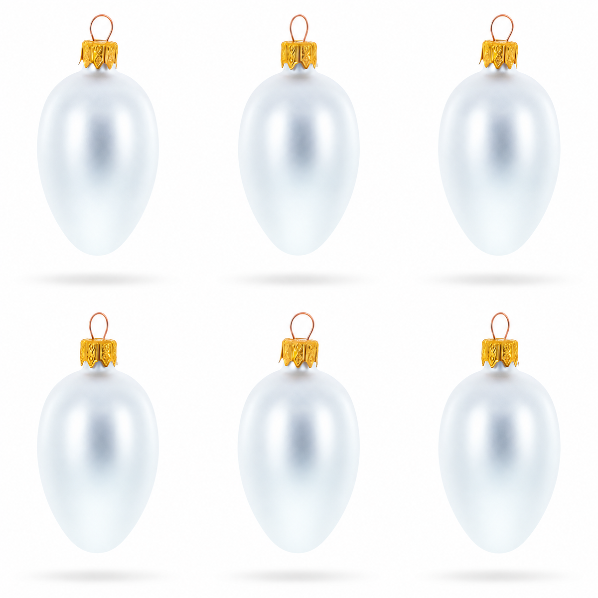 Set of 6 Matte  White Mini Glass Egg Ornaments 2.9 Inches 1
