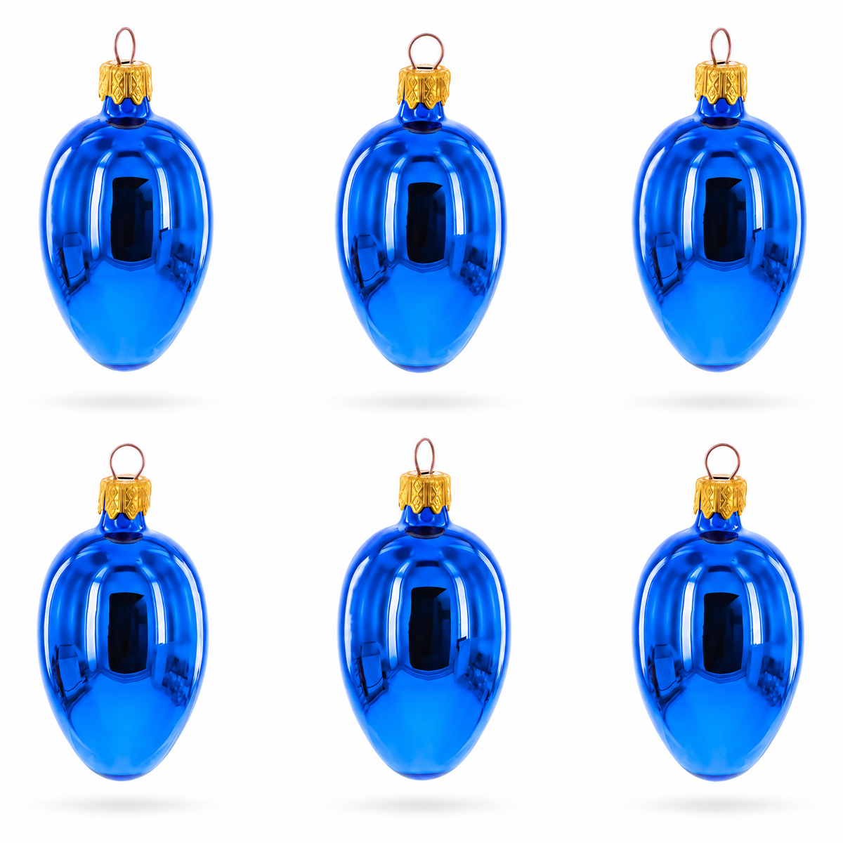 Set of 6 Glossy Blue Mini Glass Egg Ornaments 2.9 Inches 1