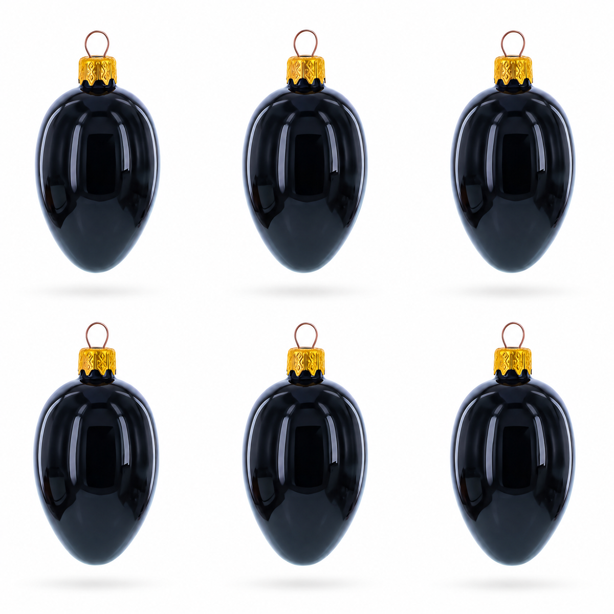 Set of 6 Black Mini Glass Egg Ornaments 2.9 Inches 1