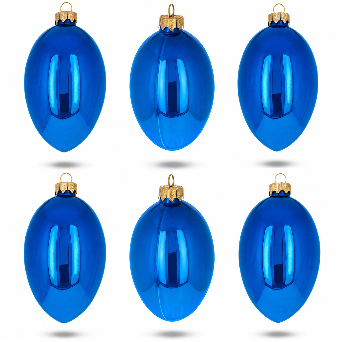 Set of 6 Blue Glossy Glass Egg Ornaments 4 Inches 1