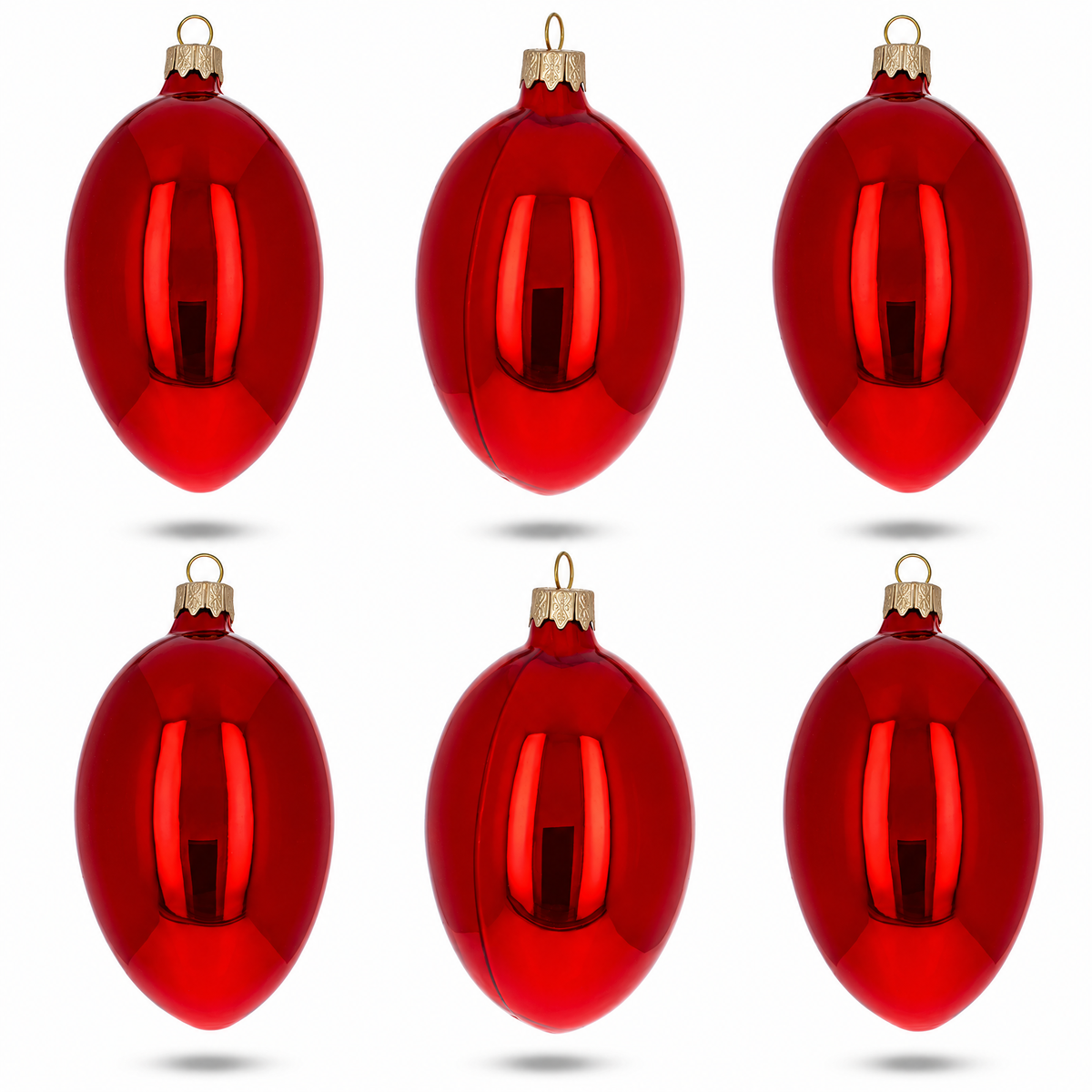 Set of 6 Red Glossy Glass Egg Ornaments 4 Inches 1