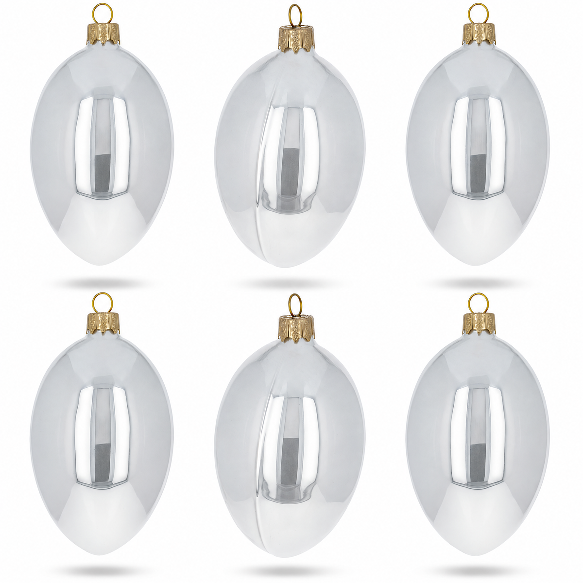 Set of 6 White Glossy Glass Egg Ornaments 4 Inches 1