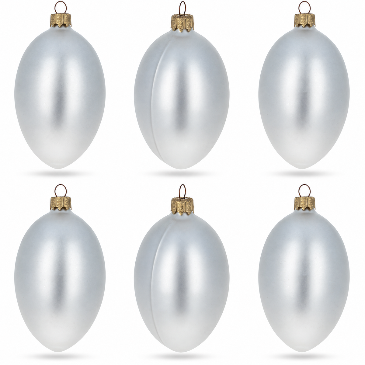 Set of 6 White Matte Glass Egg Ornaments 4 Inches 1