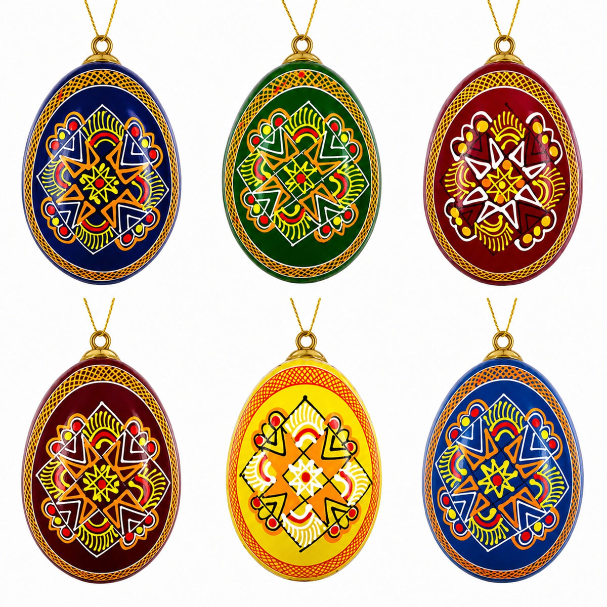 Set of 6 Ukrainian Wooden Easter Egg Ornaments 2.5 Inches 1