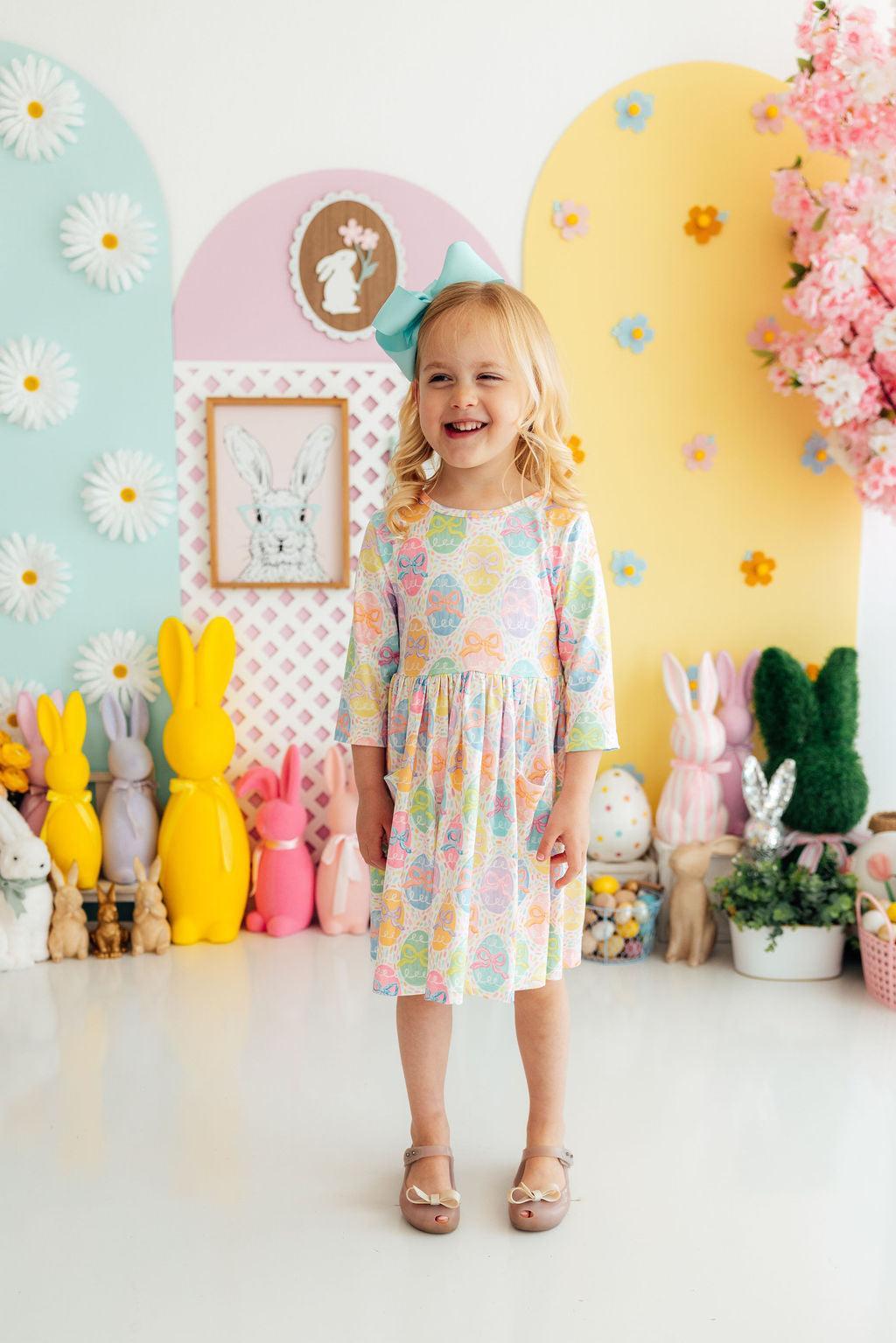 Egg-stra Cute 3/4 Sleeve Pocket Twirl Dress 5