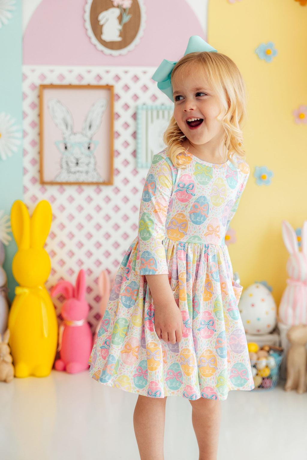 Egg-stra Cute 3/4 Sleeve Pocket Twirl Dress 1
