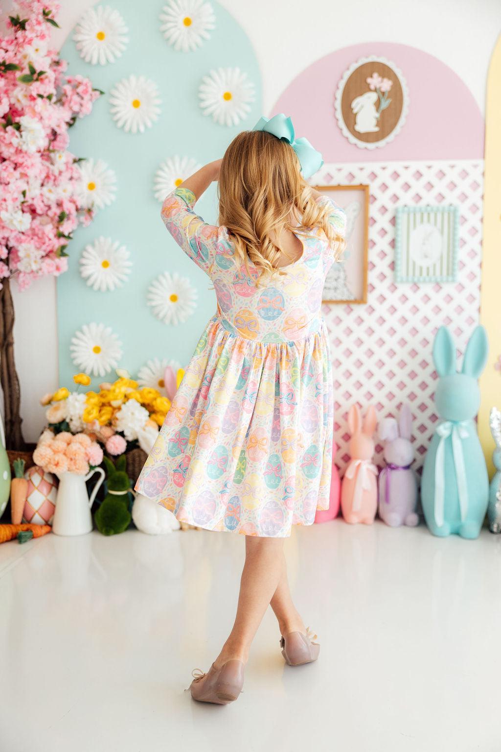 Egg-stra Cute 3/4 Sleeve Pocket Twirl Dress 4