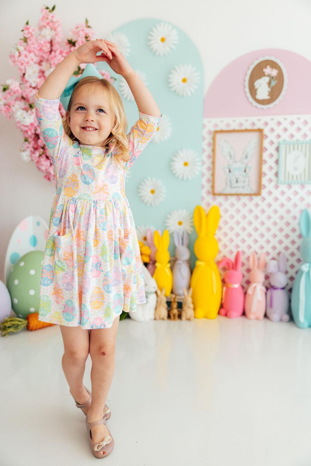 Egg-stra Cute 3/4 Sleeve Pocket Twirl Dress 2