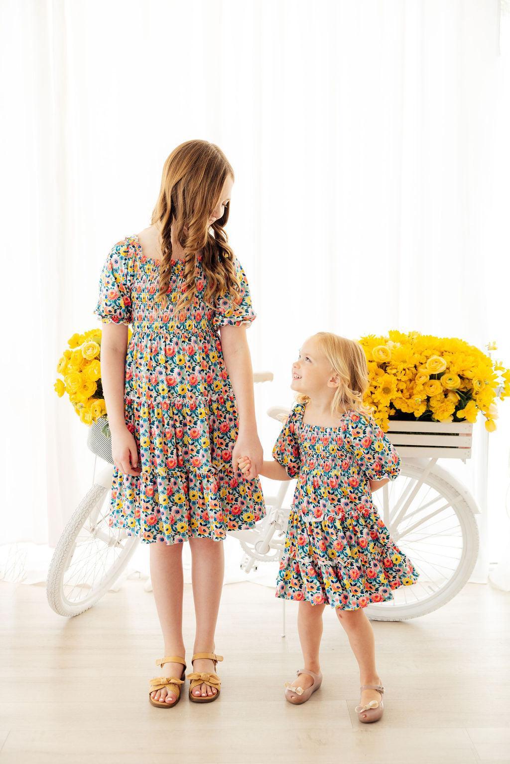 SALE Beautiful Blossoms Smocked Ruffle Dress 3