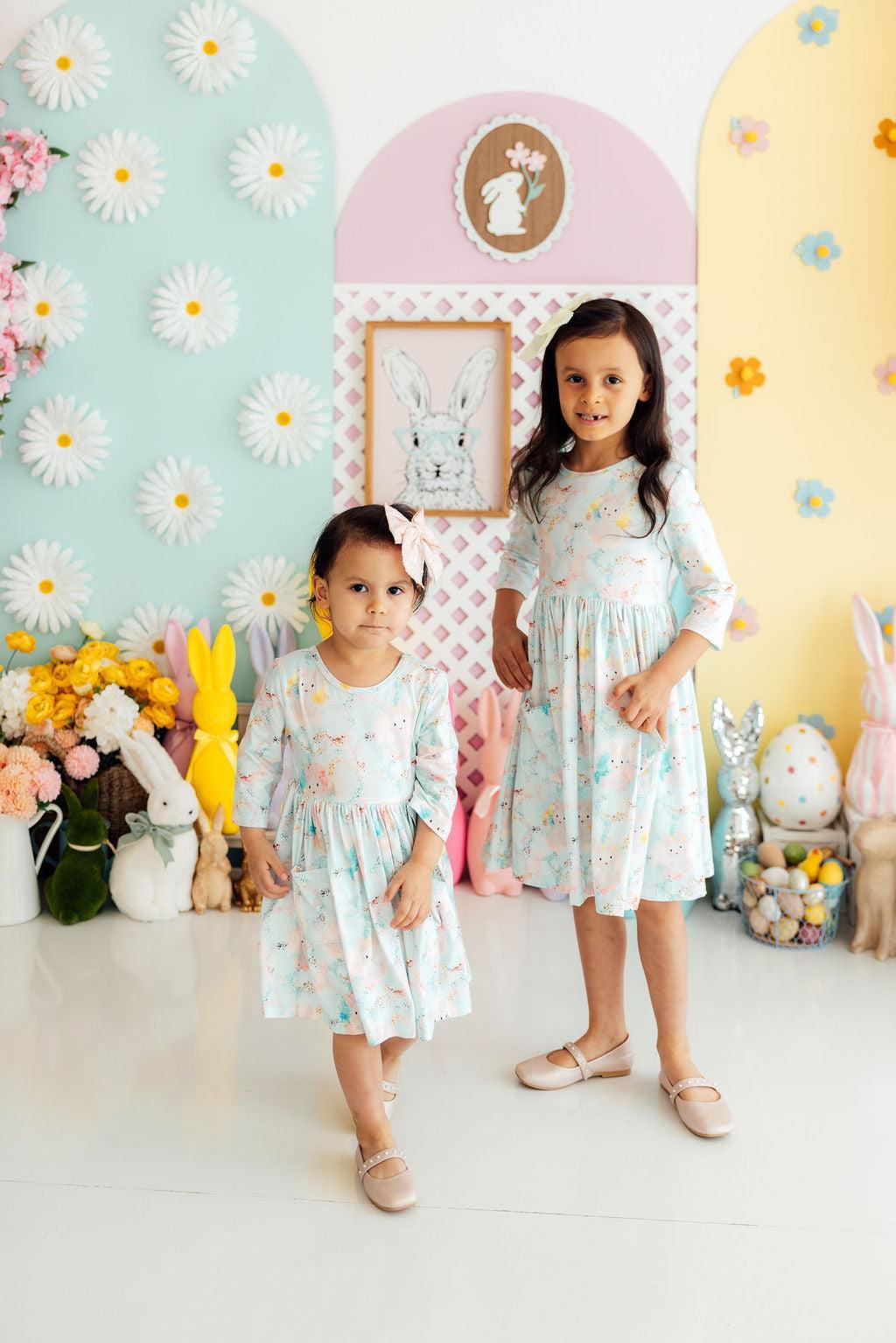 Bunny Dreams 3/4 Sleeve Pocket Twirl Dress 2