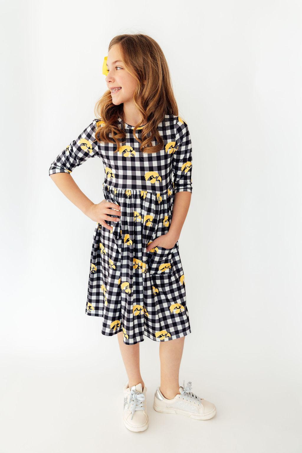 Iowa Plaid Tigerhawk 3/4 Sleeve Pocket Twirl Dress 5
