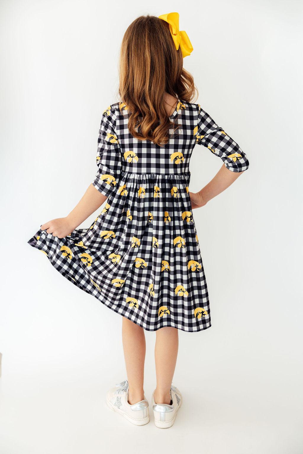 Iowa Plaid Tigerhawk 3/4 Sleeve Pocket Twirl Dress 3