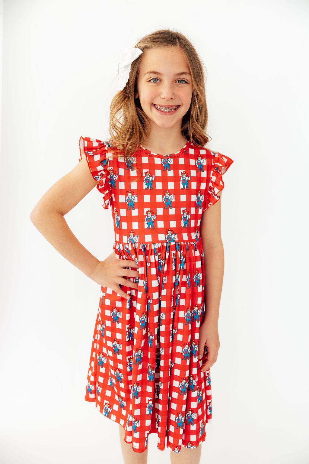 Nebraska Plaid Herbie Husker Flutter Twirl Dress 5