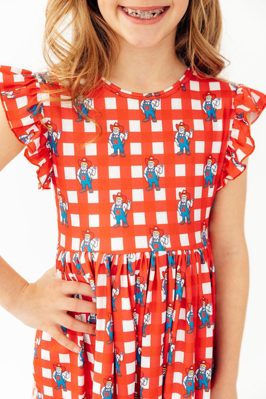 Nebraska Plaid Herbie Husker Flutter Twirl Dress 3