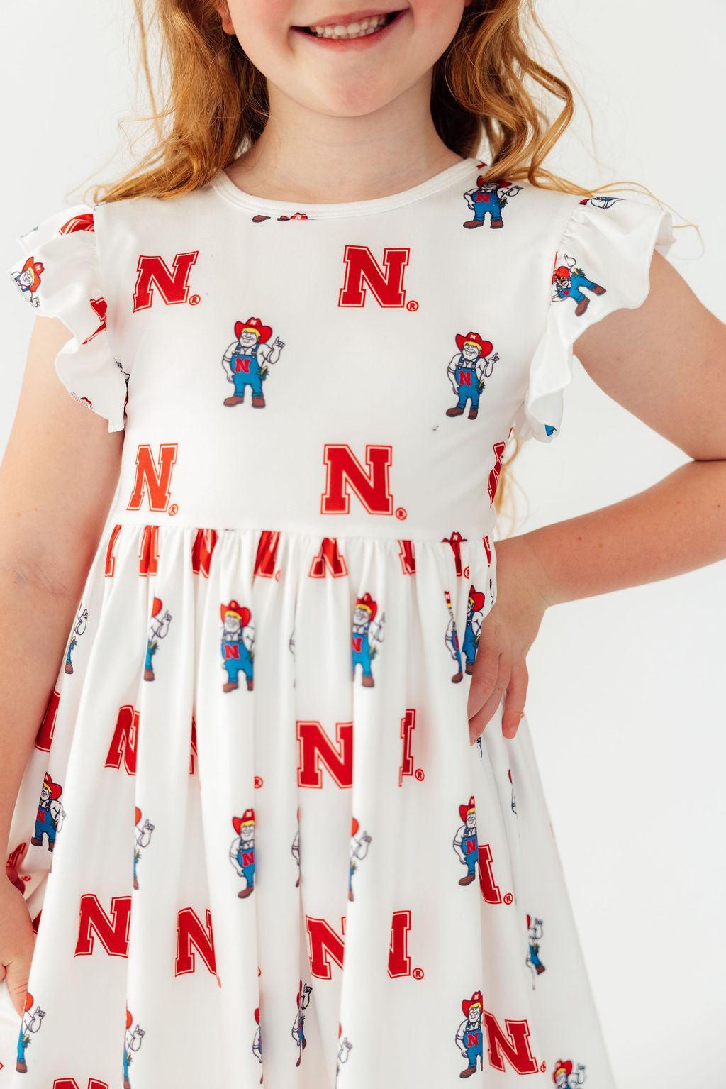 Nebraska White Herbie Husker Flutter Twirl Dress 1