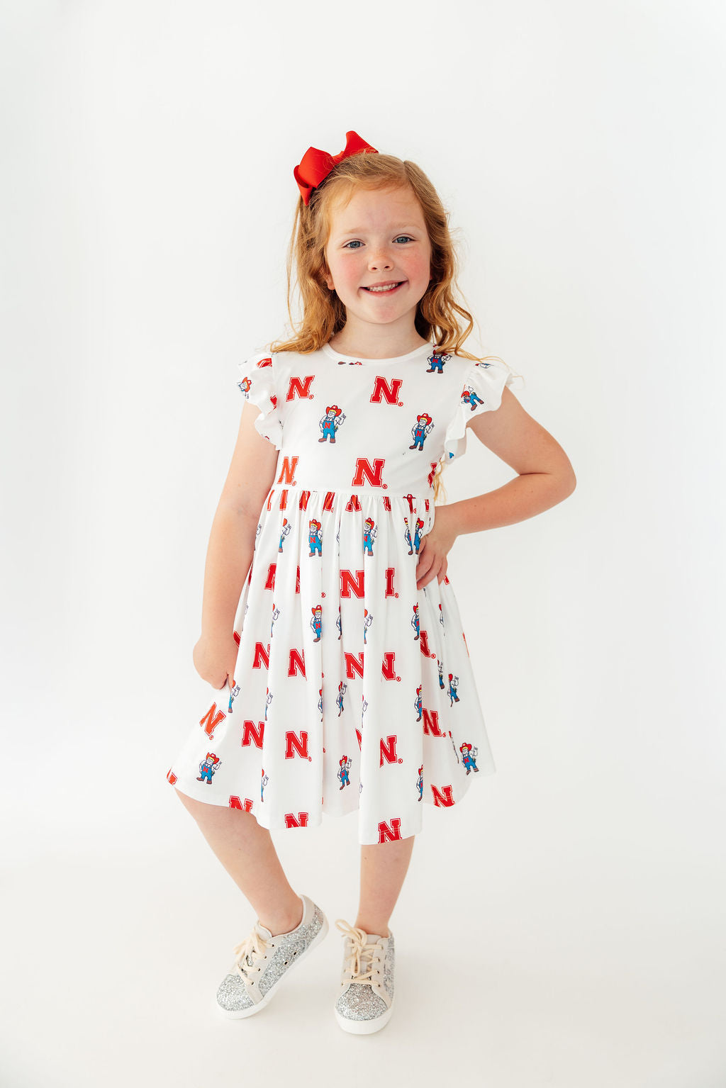 Nebraska White Herbie Husker Flutter Twirl Dress 3