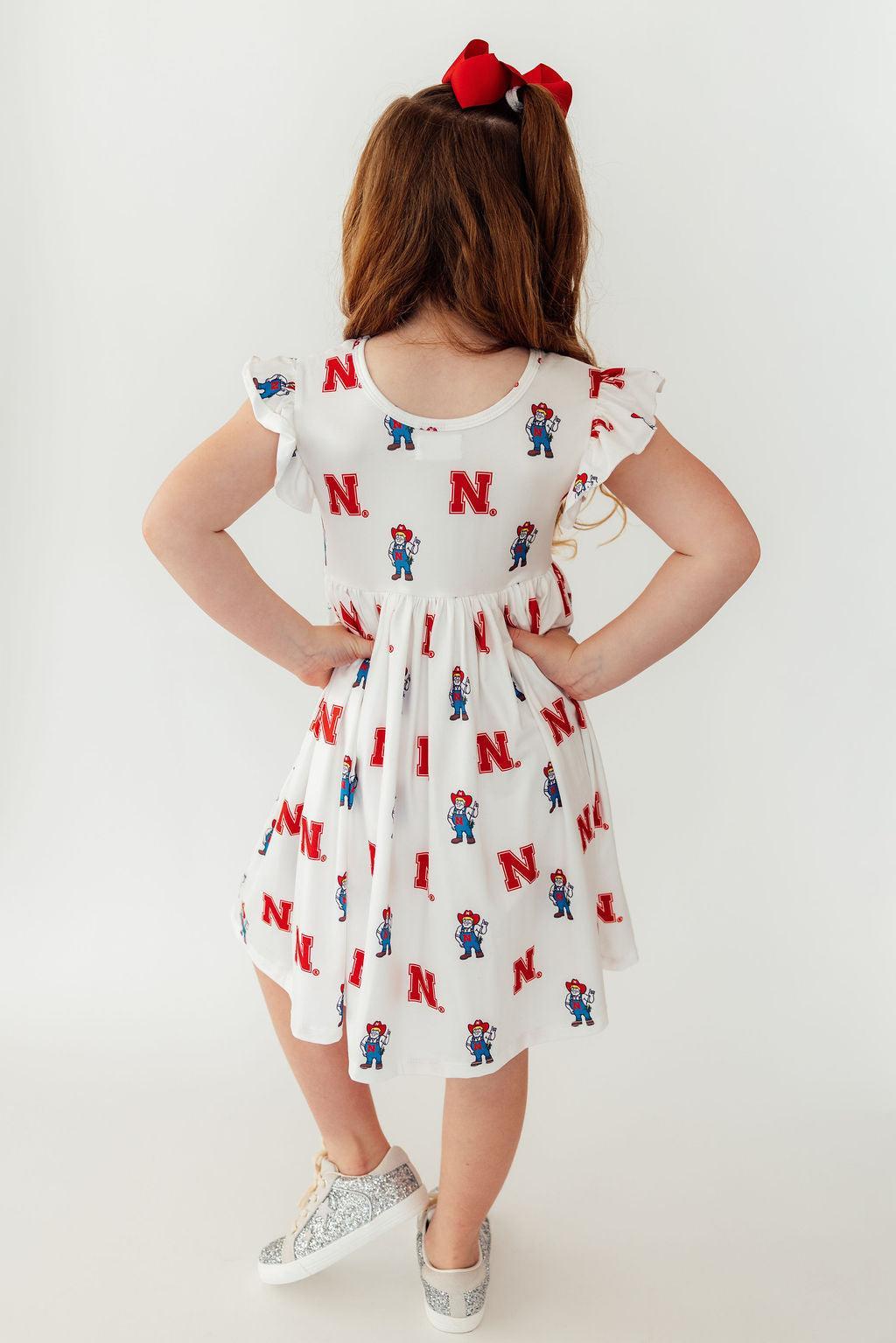 Nebraska White Herbie Husker Flutter Twirl Dress 4
