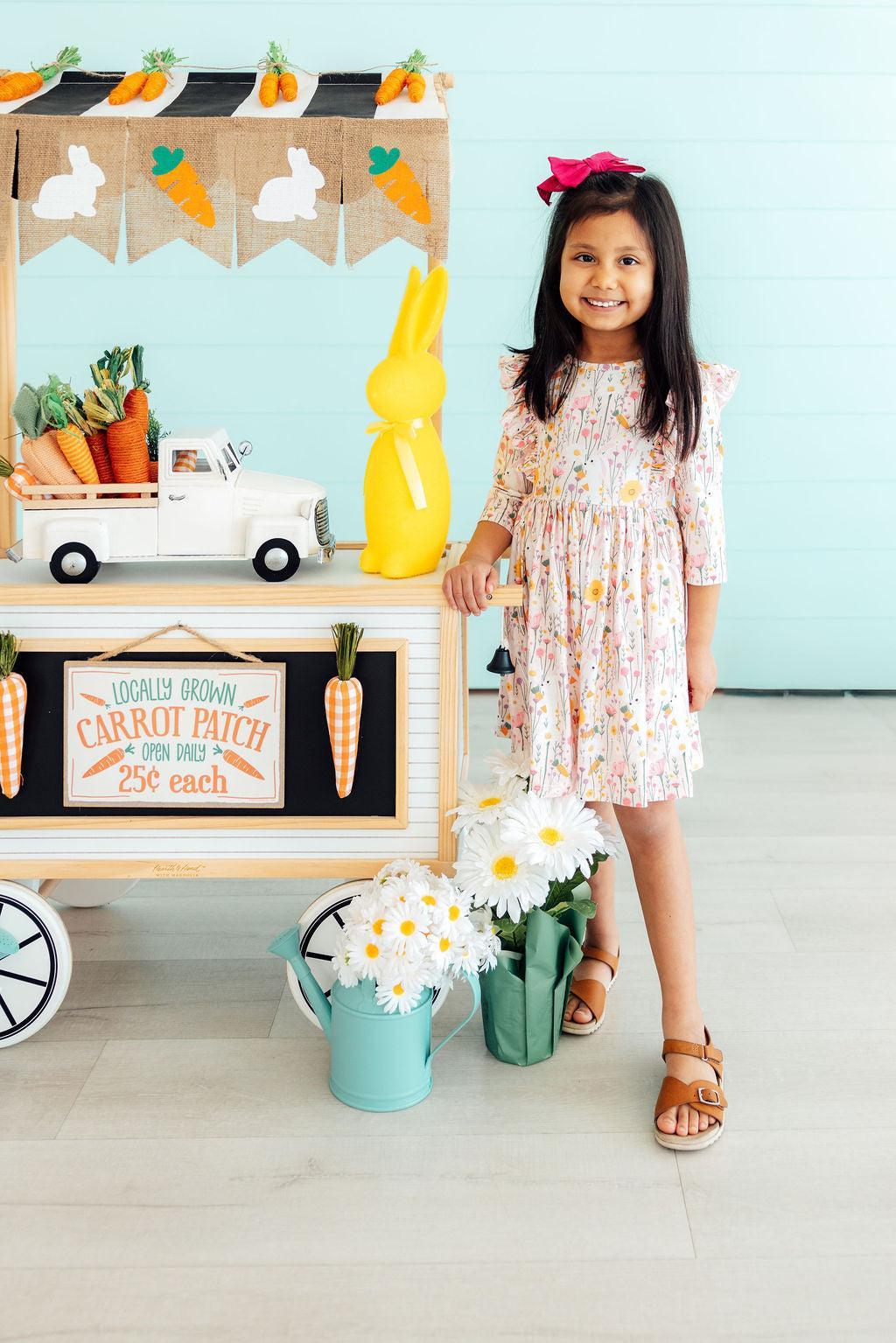 Carrot Cutie 3/4 Sleeve Ruffle Twirl Dress 5