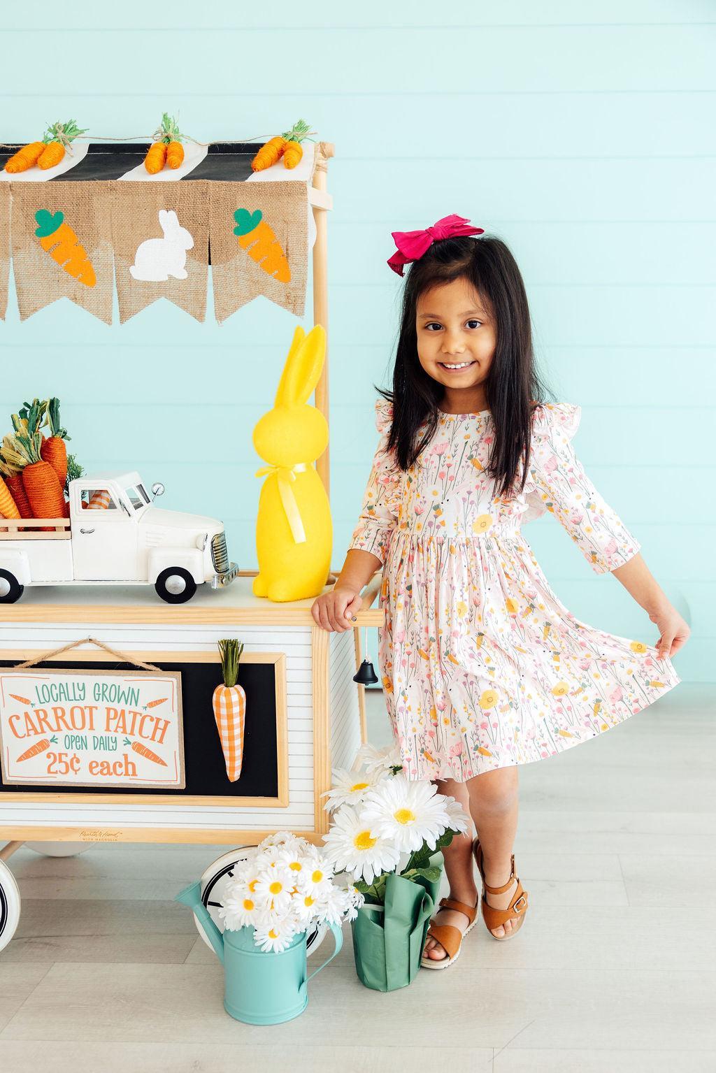 Carrot Cutie 3/4 Sleeve Ruffle Twirl Dress 2