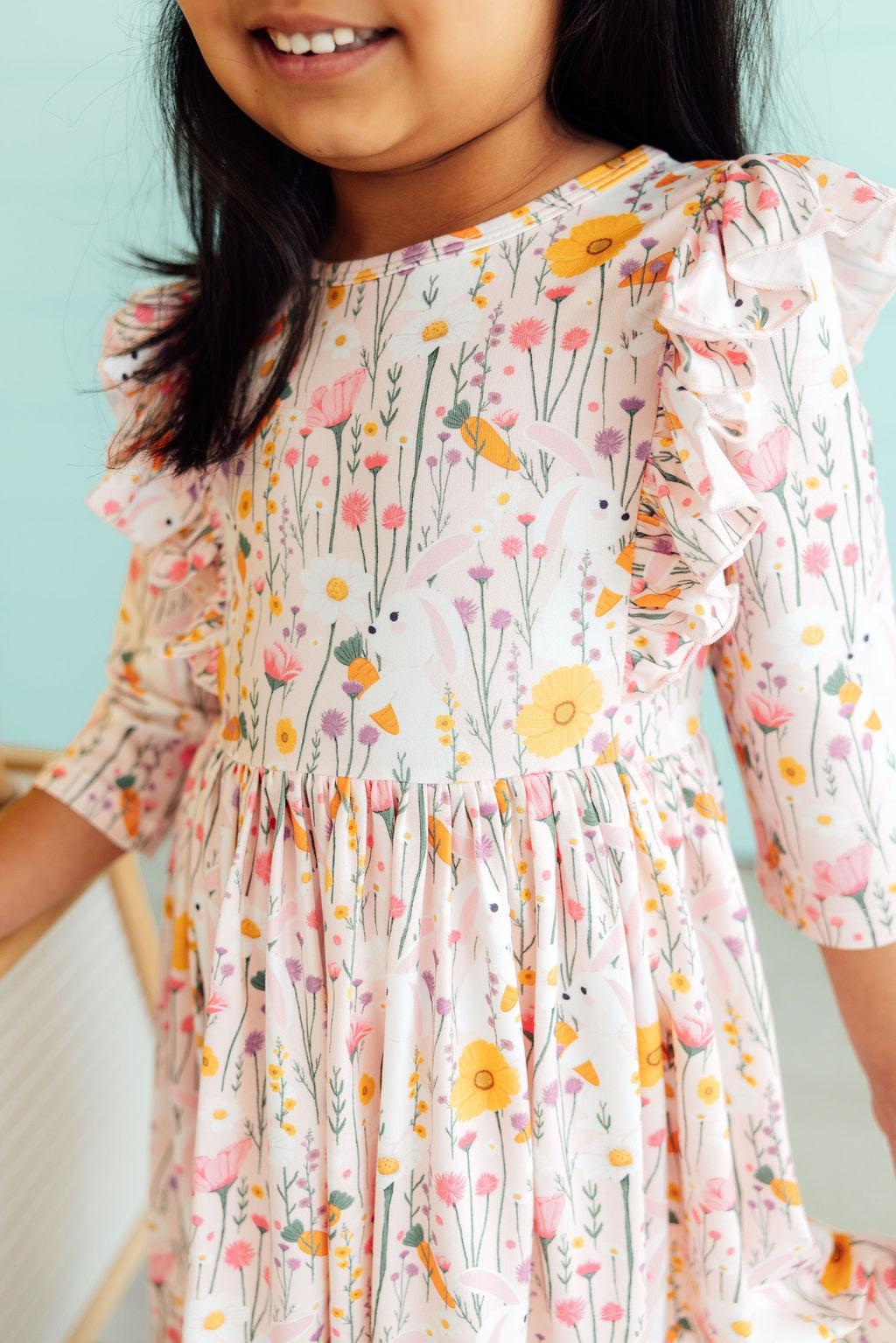 Carrot Cutie 3/4 Sleeve Ruffle Twirl Dress 1