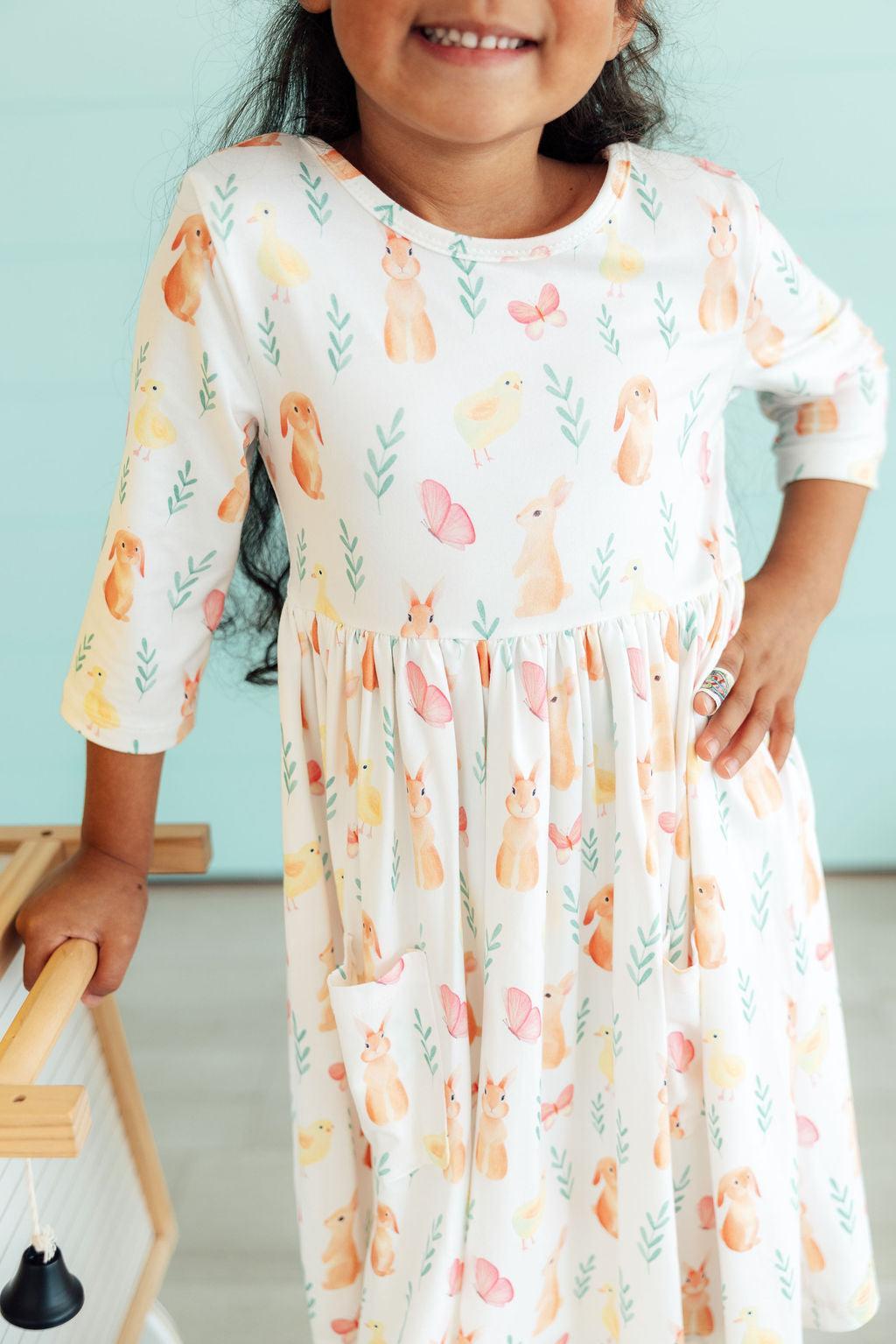 Sunny Bunnies 3/4 Sleeve Pocket Twirl Dress 1