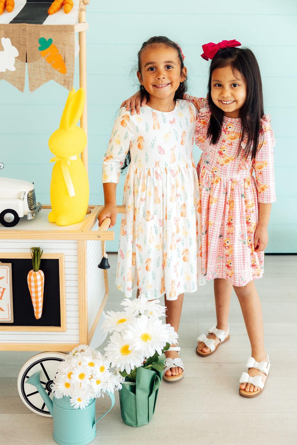 Sunny Bunnies 3/4 Sleeve Pocket Twirl Dress 3