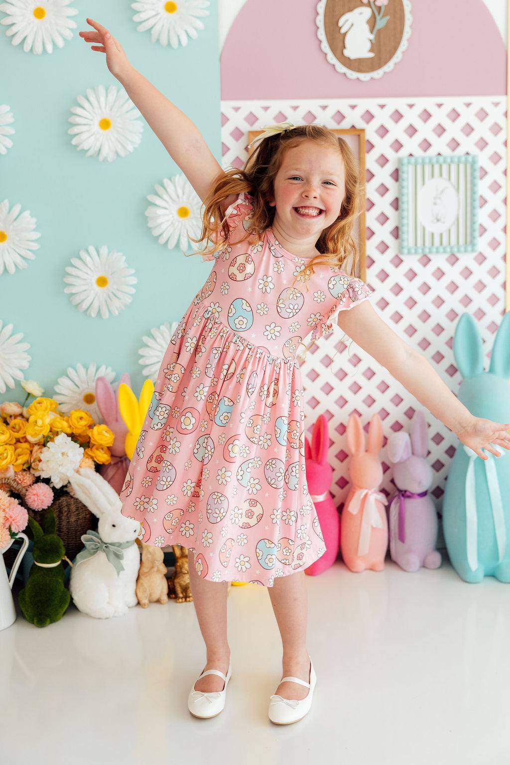 Easter Egg Hunt Flutter Sleeve Twirl Dress 7