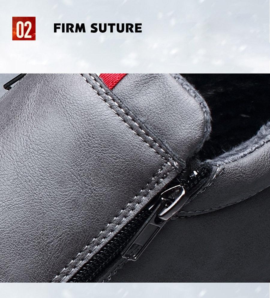 Mens Casual Winter Warm Ankle Boots Fashion Snow Boots Outdoor Footwear Black Sneakers Men's Leather Lined Warm Anti-slip Outdoor Work Shoes 9